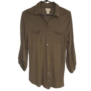 Women's Eyelash Couture Lightweight Dark Green Button Up | Size Medium